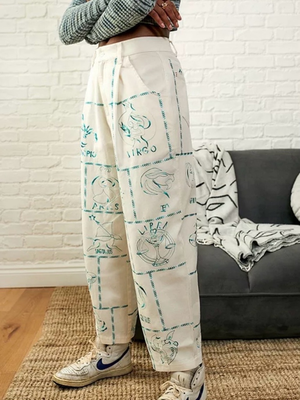 Urban Outfitters Cream Pants with Teal Zodiac Print